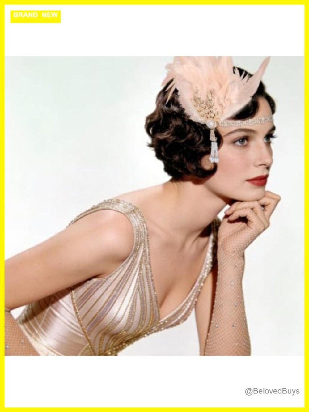 1920s Flapper Headband & Gloves Set Beaded Rhinestone Costume Accessories - Picture 4 of 6